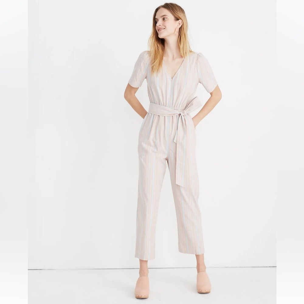 Madewell Striped Puff-Sleeve Tapered Jumpsuit 4